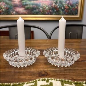 Vintage Anchor Hocking Berwick Boopie Clear Glass Taper Candle Holders